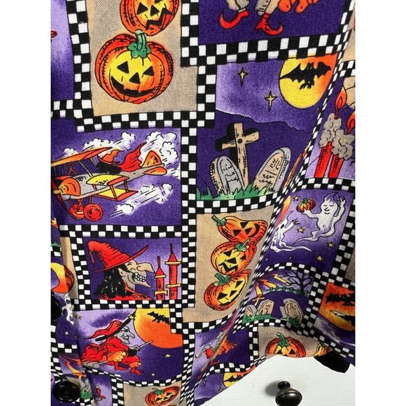 111 Main Vest Women Large Halloween Cartoon Patchwork Checker Print Colorful - Picture 4 of 8
